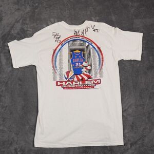 Harlem Globetrotters Shirt Men's Medium White Print 2006 80th Anniversary Signed